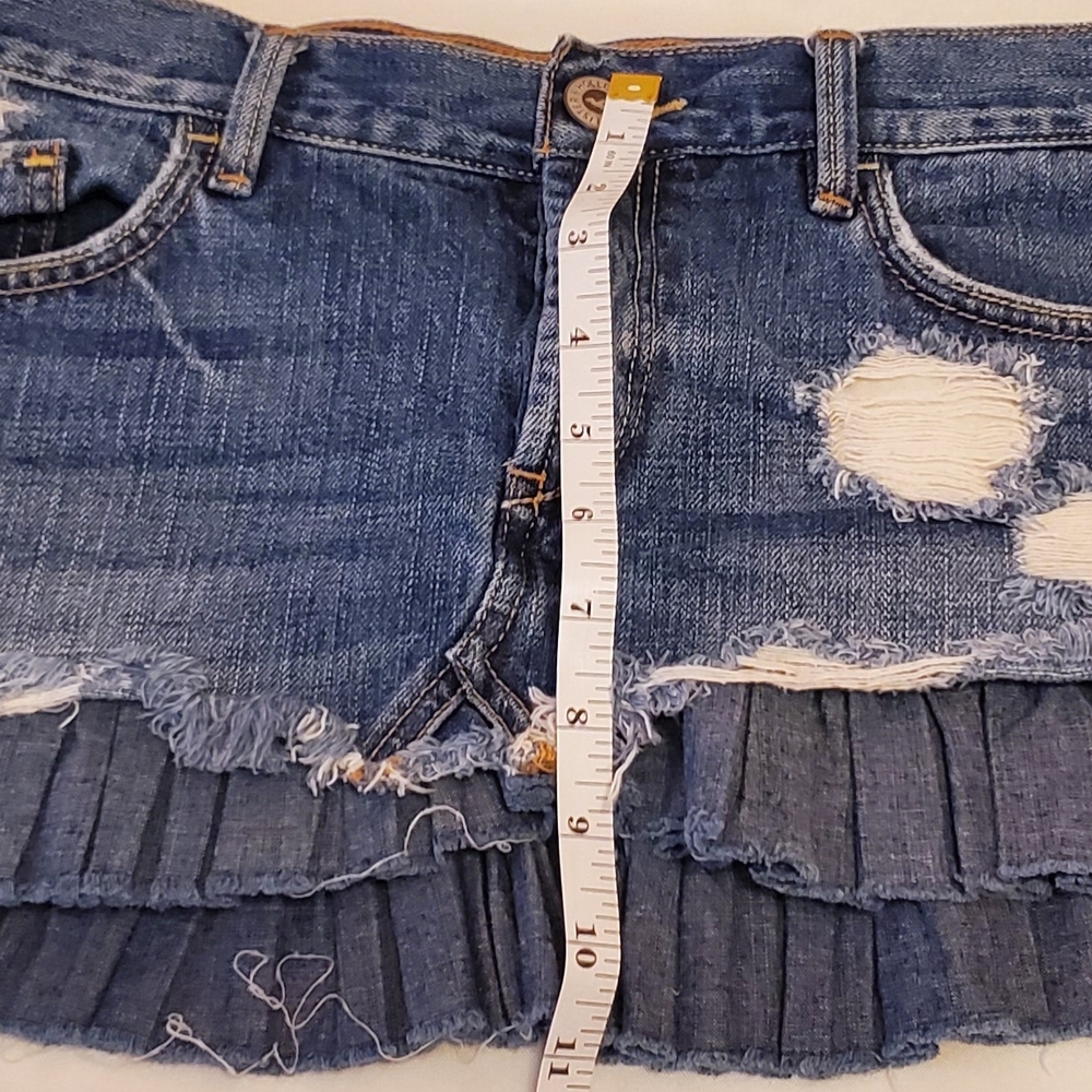 Hollister 5 Vintage Y2K Destroyed Pleated Layered Denim Mini Skirt - Picture 5 of 5